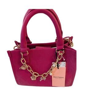 Juicy Couture Pink Mini Satchel Purse Charm Bag Gold Chain‎ Crown Heart JC Logo